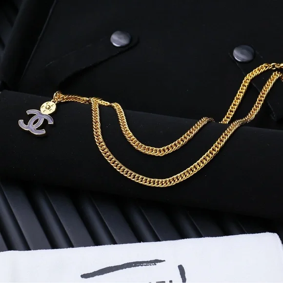 Women's Chanel Gold Double Layer CC Logo Pendant Necklace - Picture 5 of 5